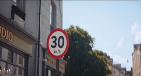 30km/h in urban areas campaign artwork from the Road Safety Authority
